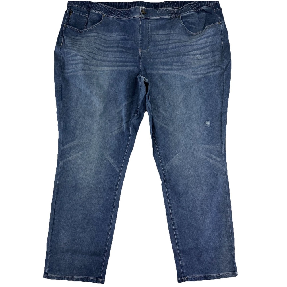 Belle by‎ Kim Gravel TripleLuxe Denim Straight Leg Jeans 32W Distressed Blue